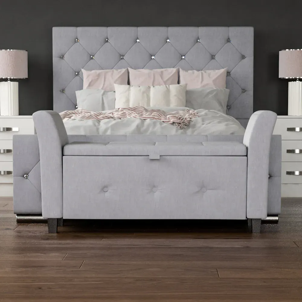 Seville Storage Ottoman with Lid - Light Grey, Linen