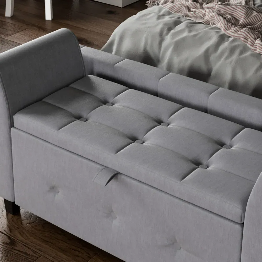 Seville Storage Ottoman with Lid - Light Grey, Linen