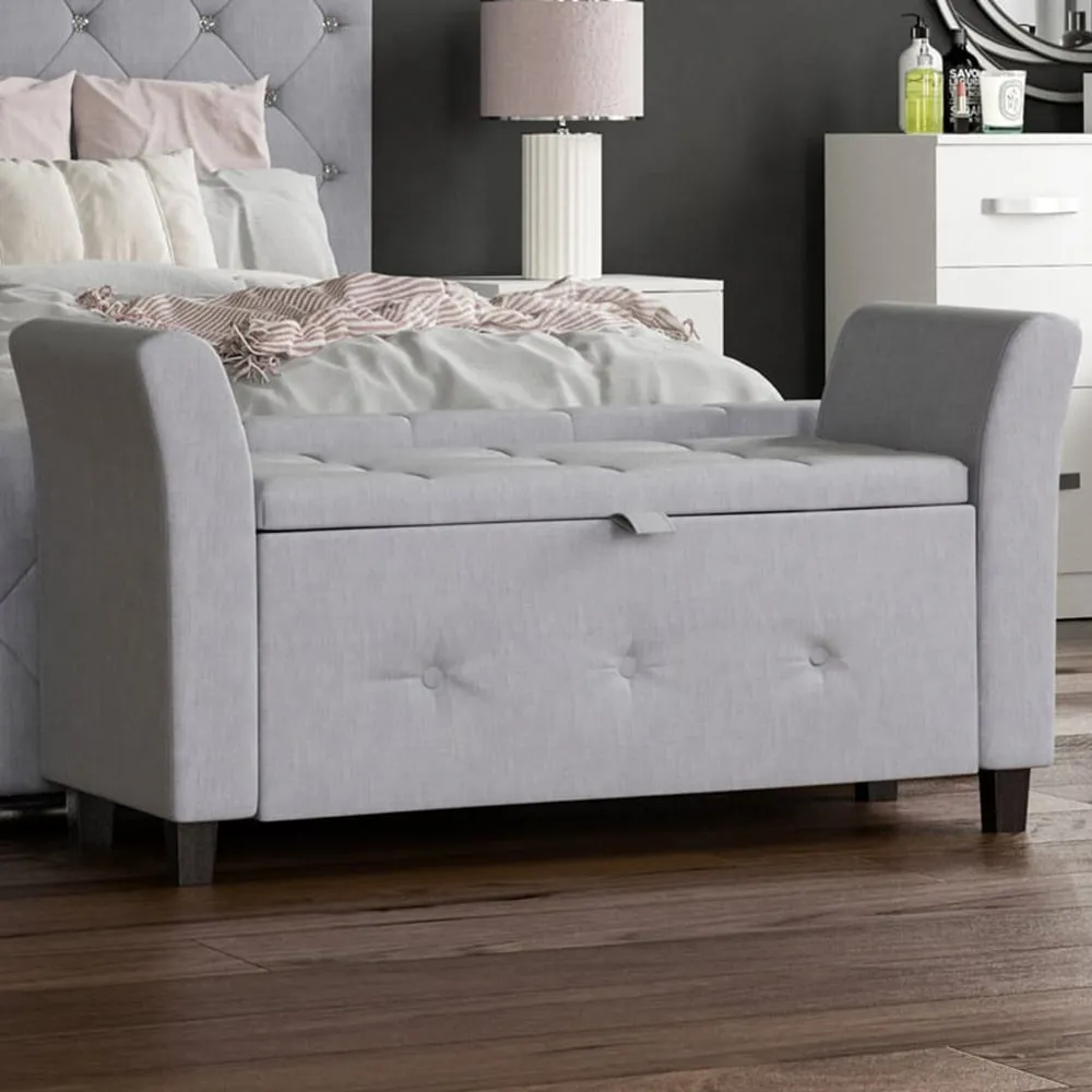 Seville Storage Ottoman with Lid - Light Grey, Linen image