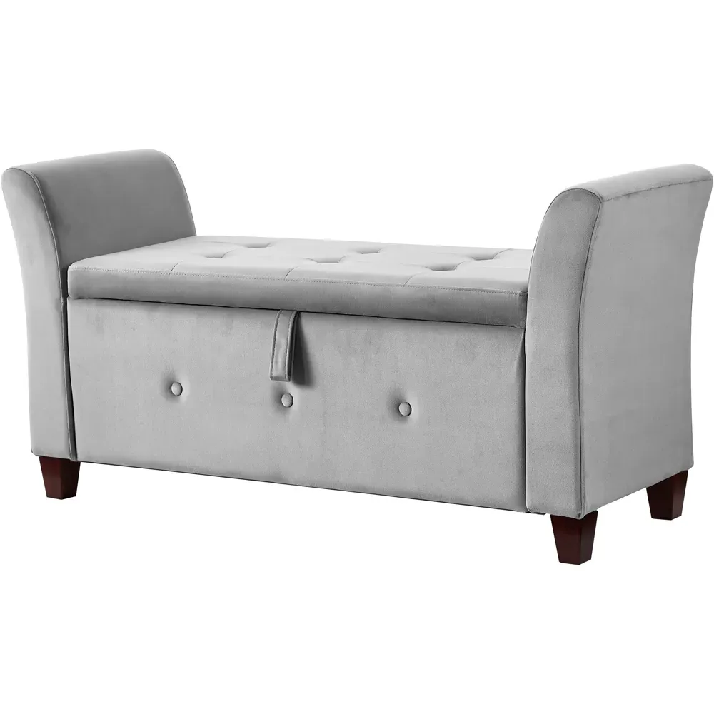 Seville Storage Ottoman with Lid - Light Grey, Velvet