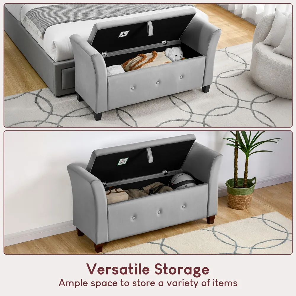 Seville Storage Ottoman with Lid - Light Grey, Velvet