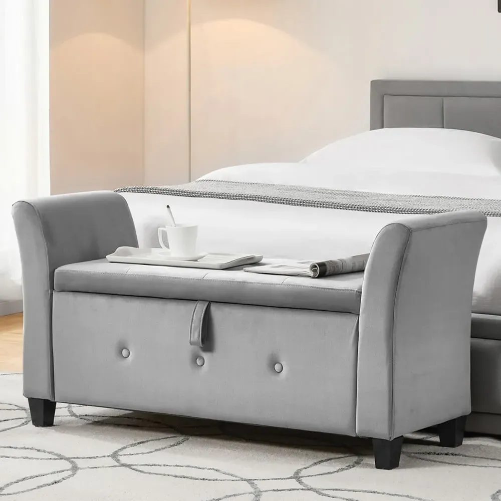 Seville Storage Ottoman with Lid - Light Grey, Velvet image