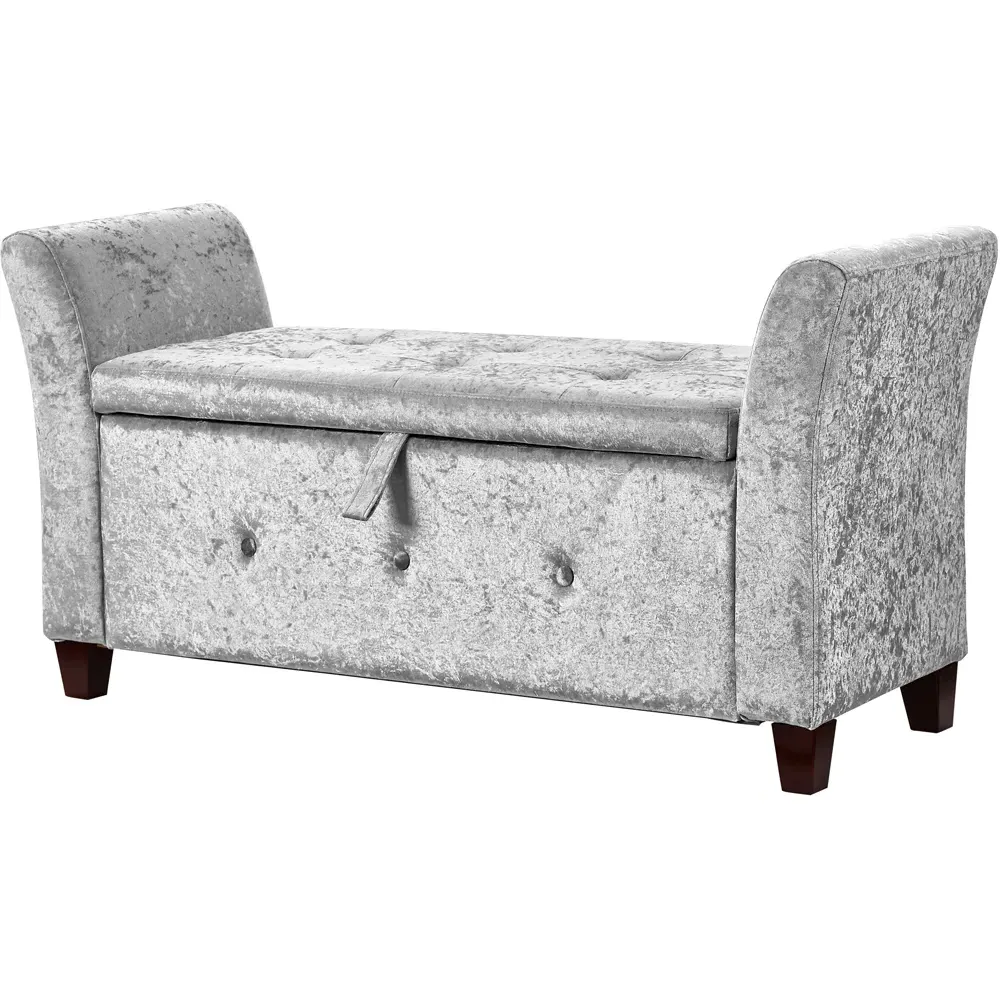 Seville Storage Ottoman with Lid - Silver, Crushed Velvet