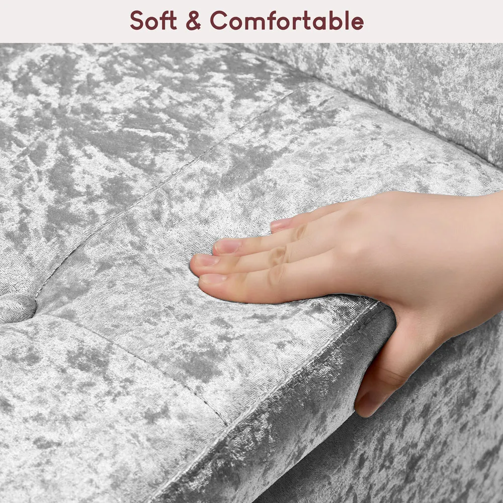 Seville Storage Ottoman with Lid - Silver, Crushed Velvet