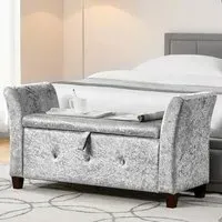 Seville Storage Ottoman with Lid - Silver, Crushed Velvet