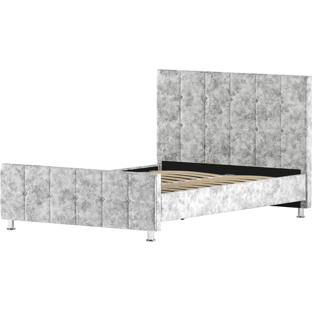 Valentina Double Bed Frame - Silver, Crushed Velvet