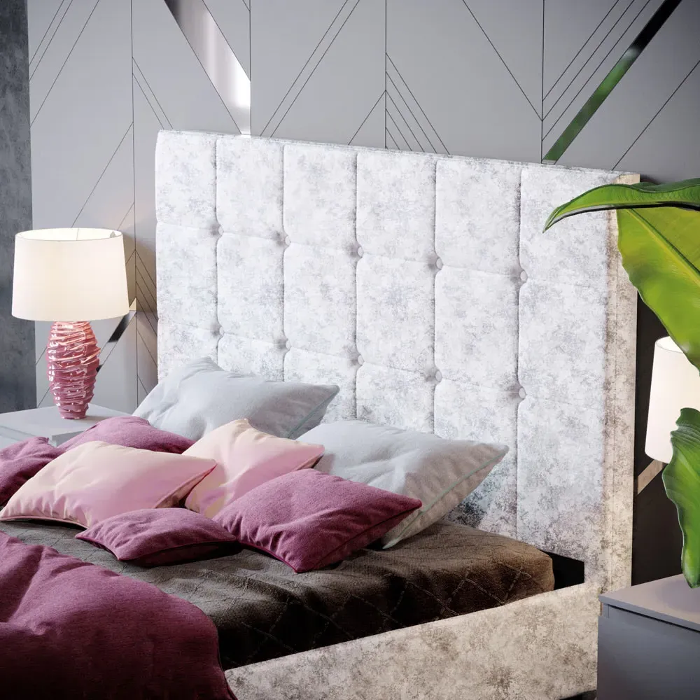 Valentina Double Bed Frame - Silver, Crushed Velvet