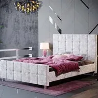 Valentina Double Bed Frame - Silver, Crushed Velvet