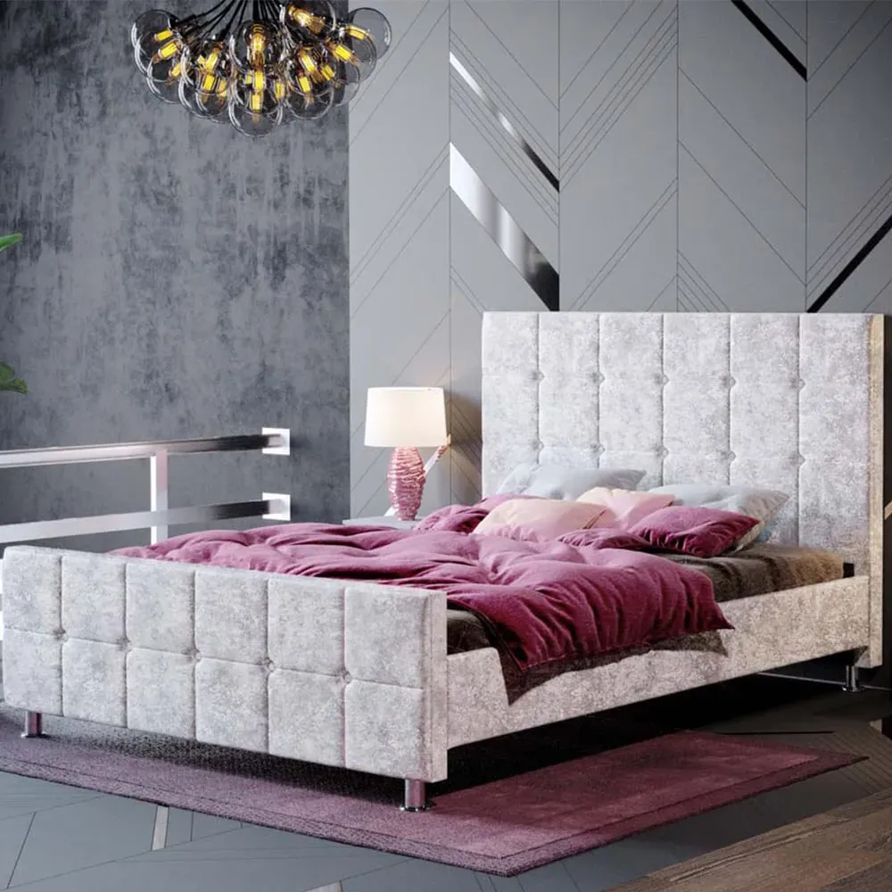 Valentina Double Bed Frame - Silver, Crushed Velvet image