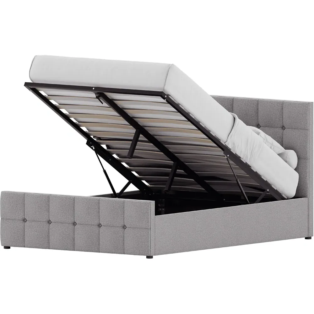 Valentina Double Ottoman Bed with Storage - Grey, Linen