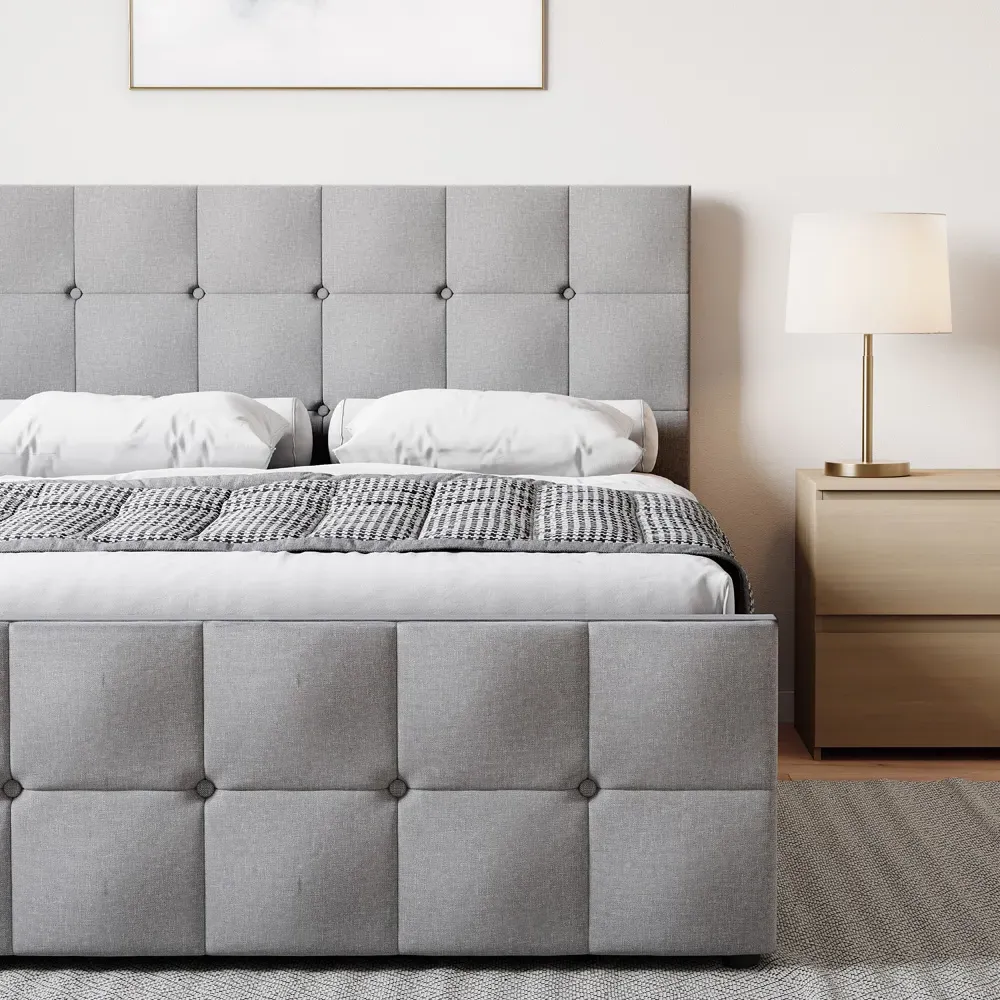 Valentina Double Ottoman Bed with Storage - Grey, Linen