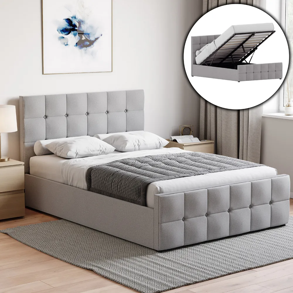 Valentina Double Ottoman Bed with Storage - Grey, Linen