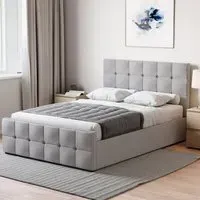 Valentina Double Ottoman Bed with Storage - Grey, Linen