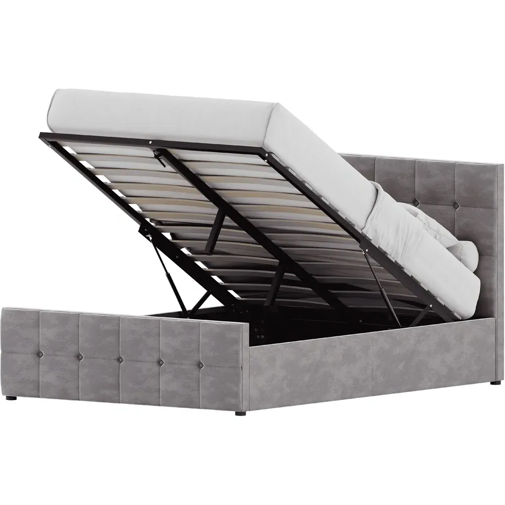 Valentina Double Ottoman Bed with Storage - Grey, Velvet