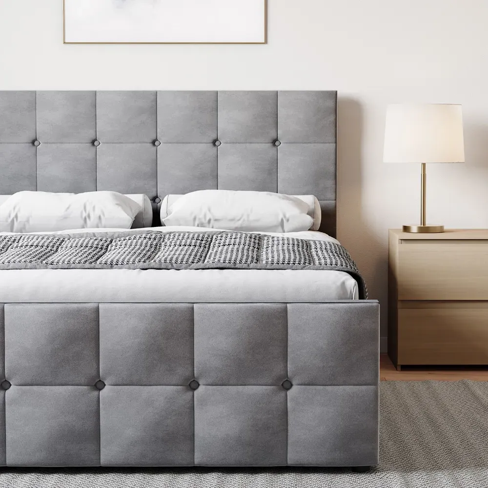 Valentina Double Ottoman Bed with Storage - Grey, Velvet