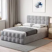 Valentina Double Ottoman Bed with Storage - Grey, Velvet