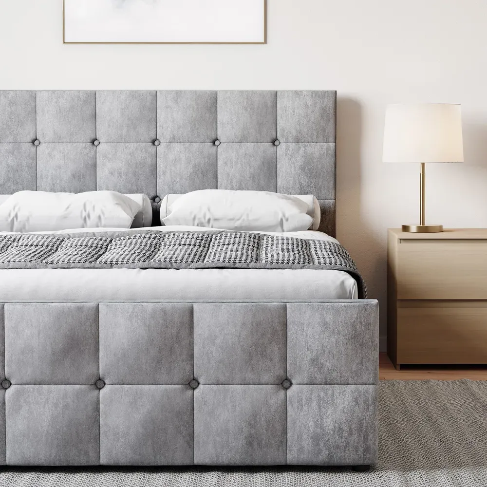 Valentina Double Ottoman Bed with Storage - Silver, Velvet