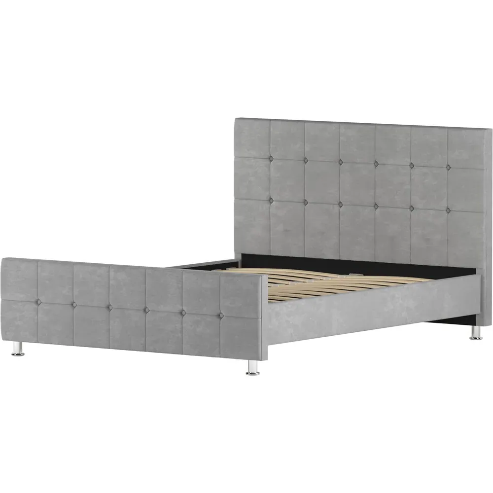 Valentina King Size Bed Frame - Grey, Velvet