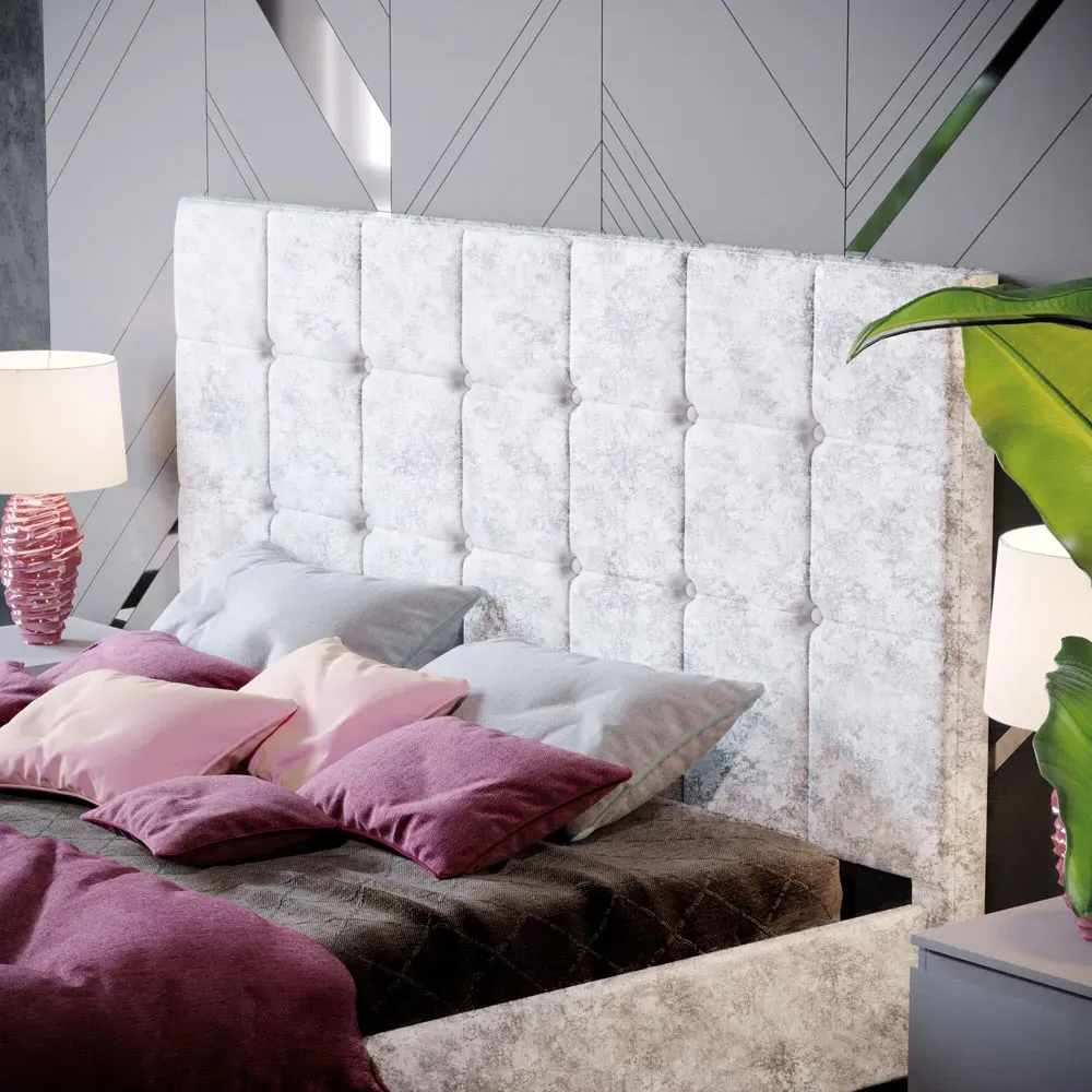 Valentina King Size Bed Frame - Silver, Crushed Velvet