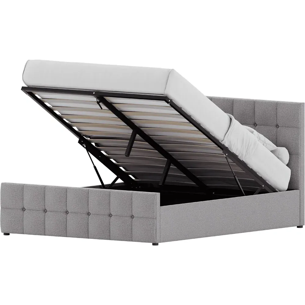 Valentina King Size Ottoman Bed with Storage - Grey, Linen