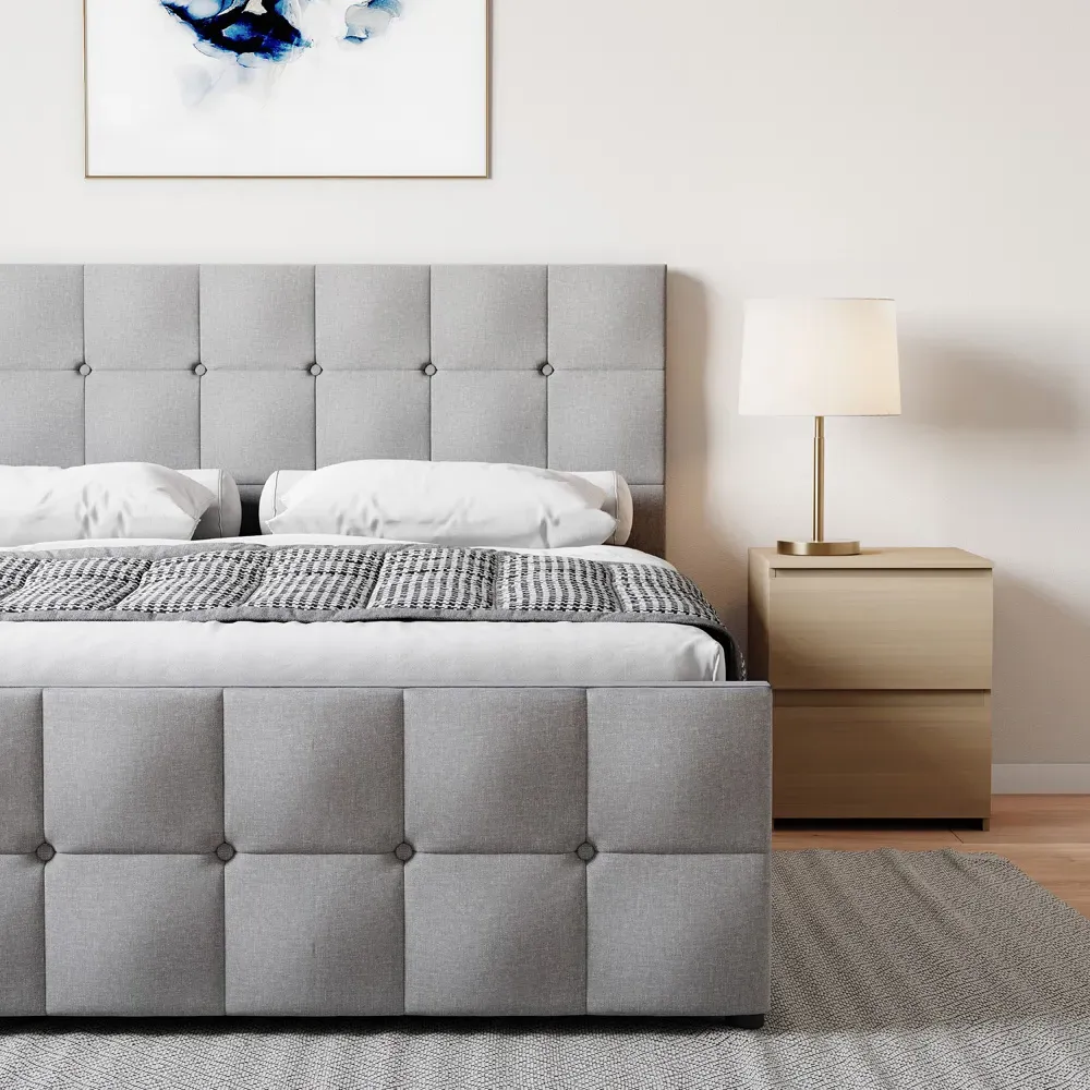 Valentina King Size Ottoman Bed with Storage - Grey, Linen