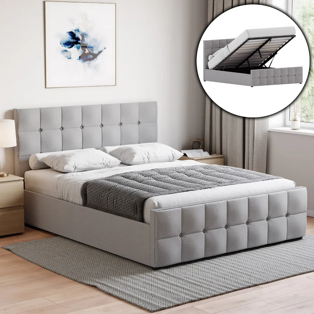 Valentina King Size Ottoman Bed with Storage - Grey, Linen