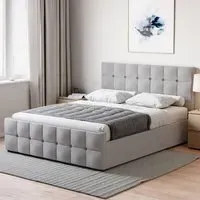 Valentina King Size Ottoman Bed with Storage - Grey, Linen