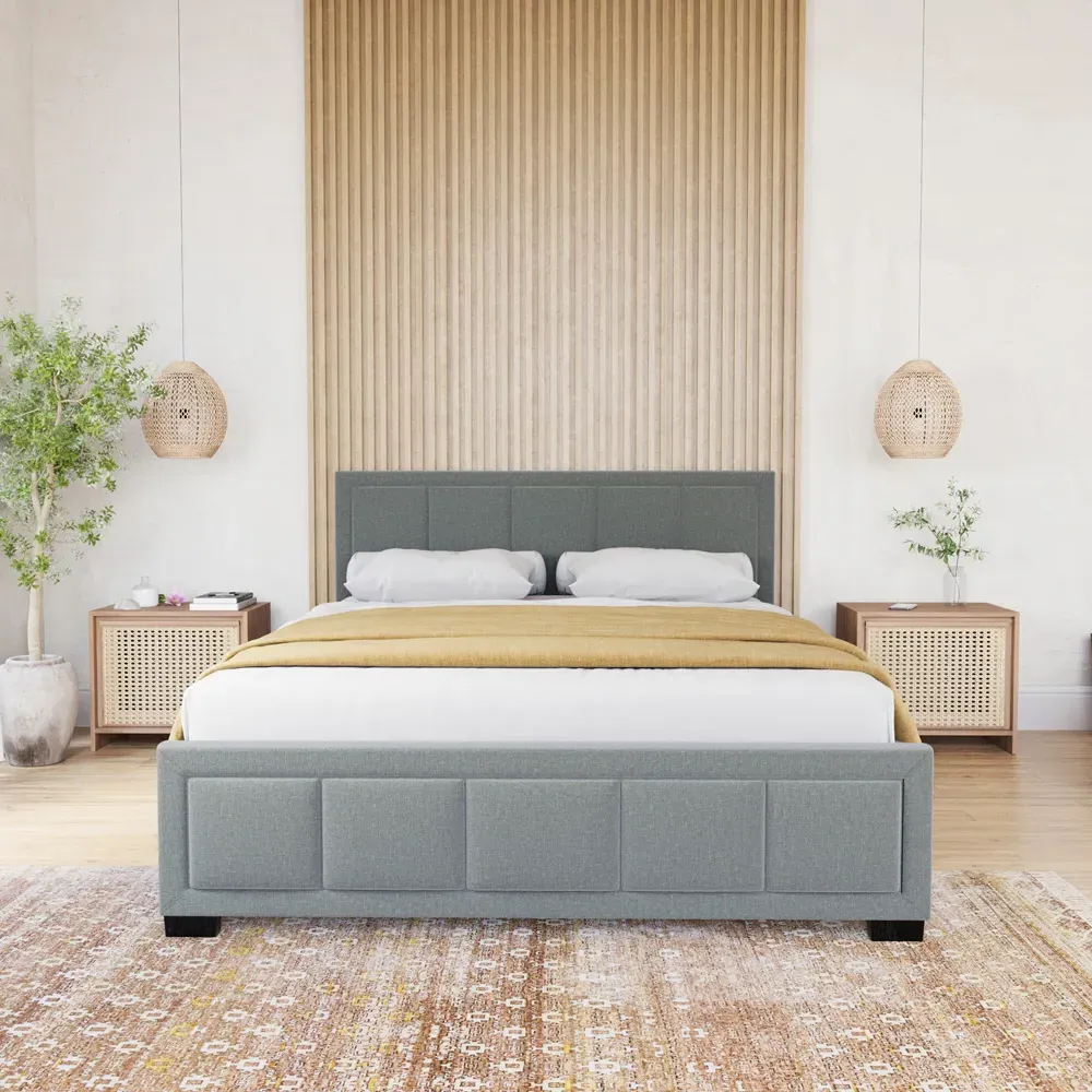 Vanita Double Bed Frame - Light Grey, Linen
