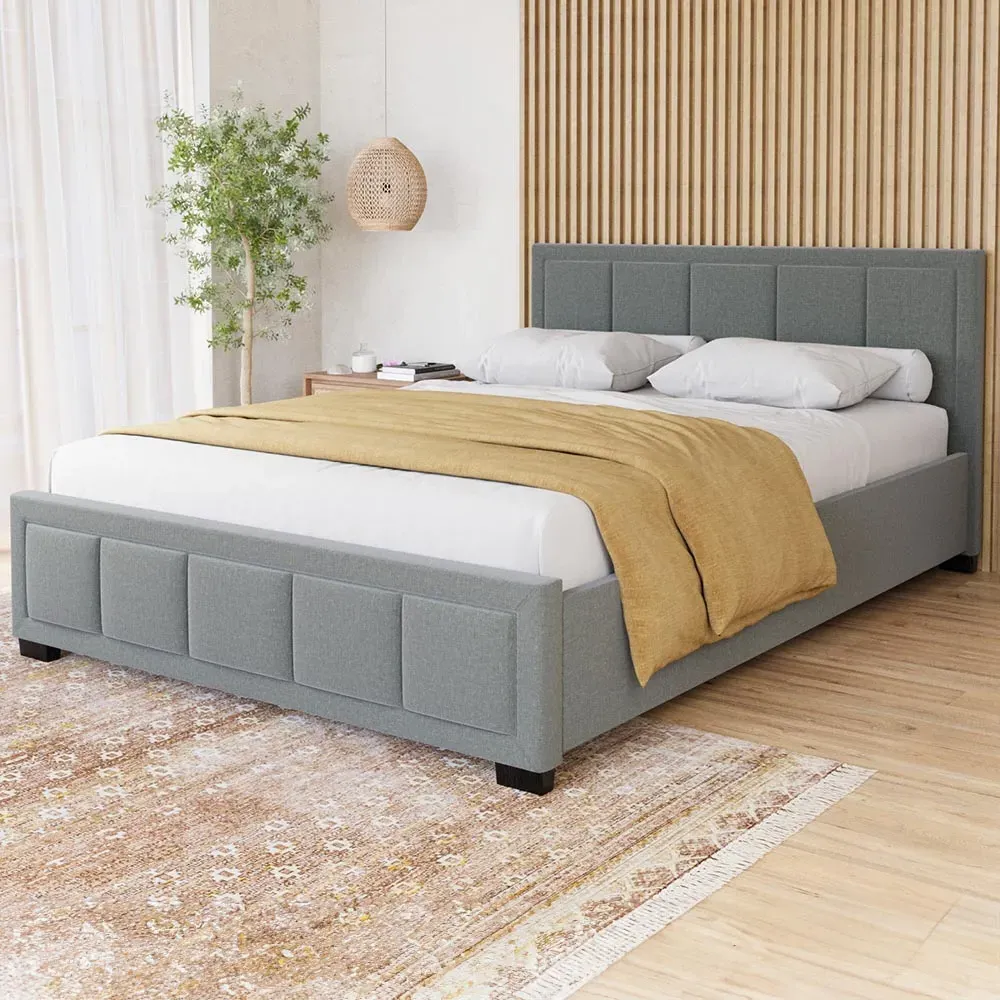 Vanita Double Bed Frame - Light Grey, Linen