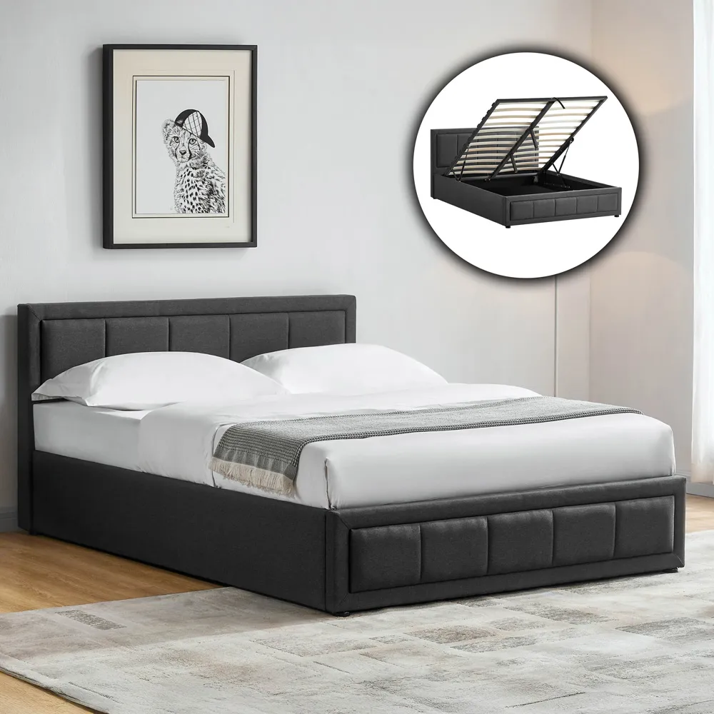 Vanita Double Ottoman Bed - Dark Grey, Linen