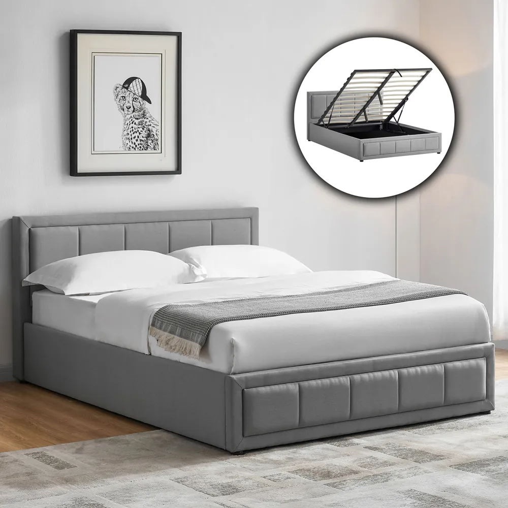 Vanita Double Ottoman Bed - Light Grey, Linen