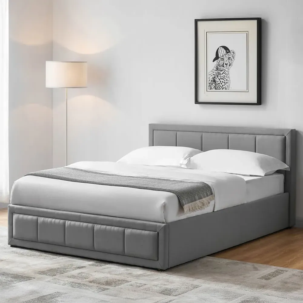Vanita Double Ottoman Bed - Light Grey, Linen