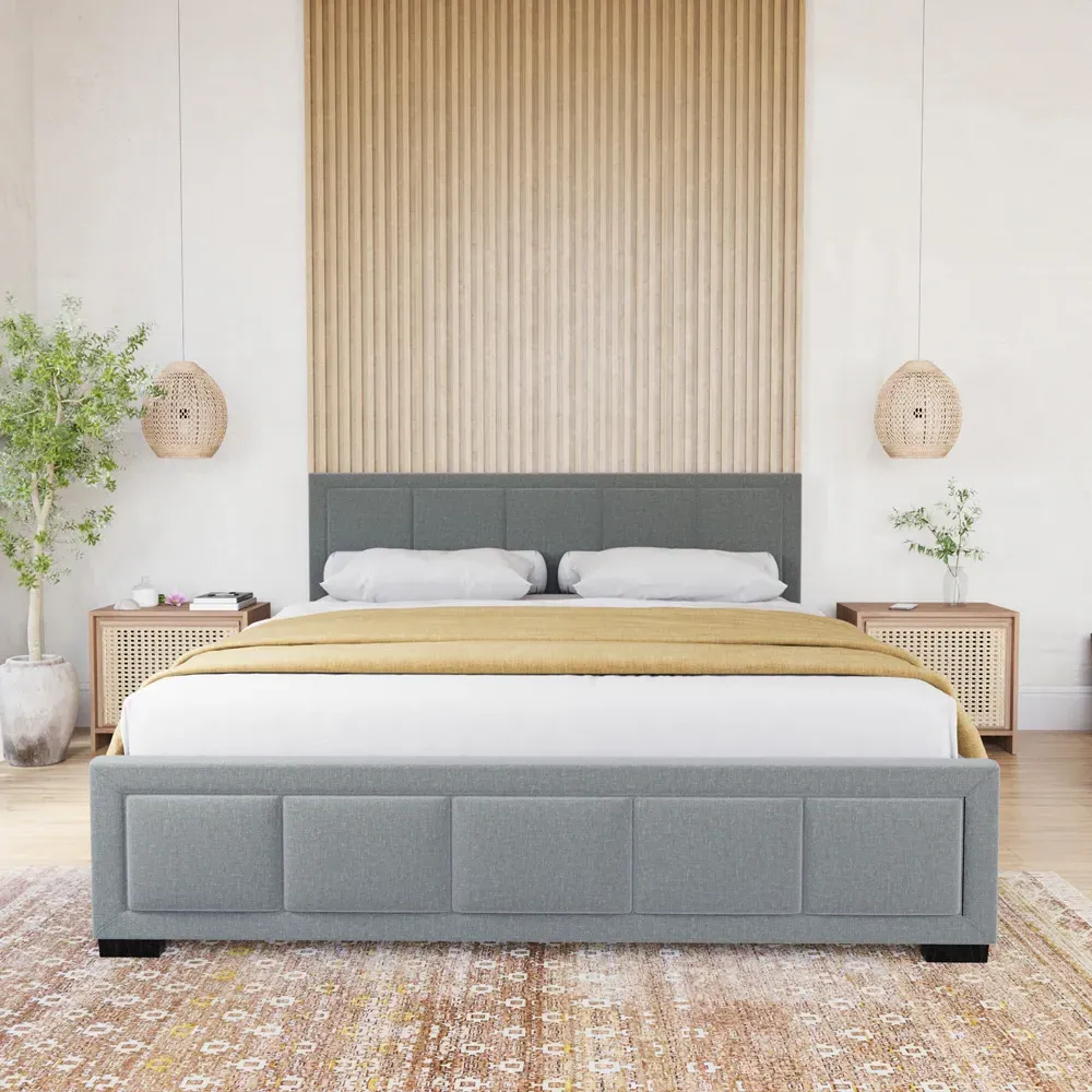 Vanita King Size Bed Frame - Light Grey, Linen
