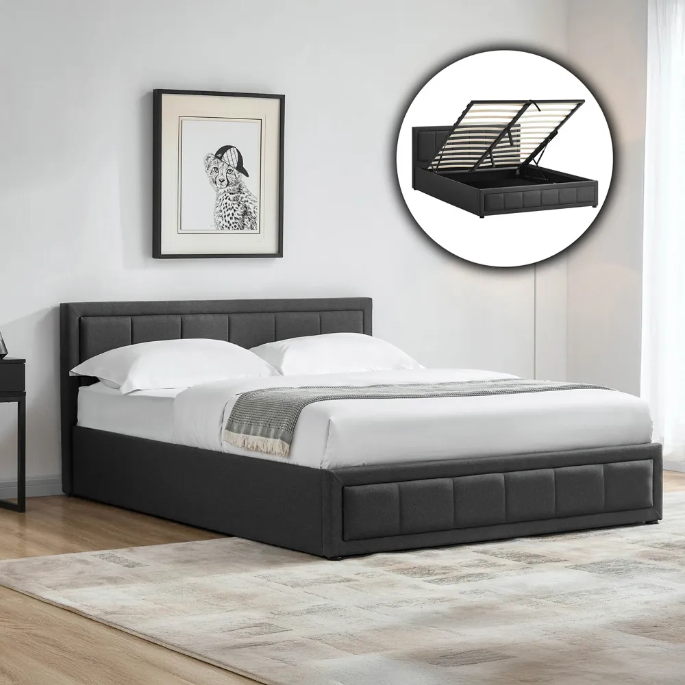 Vanita King Size Ottoman Bed - Dark Grey, Linen