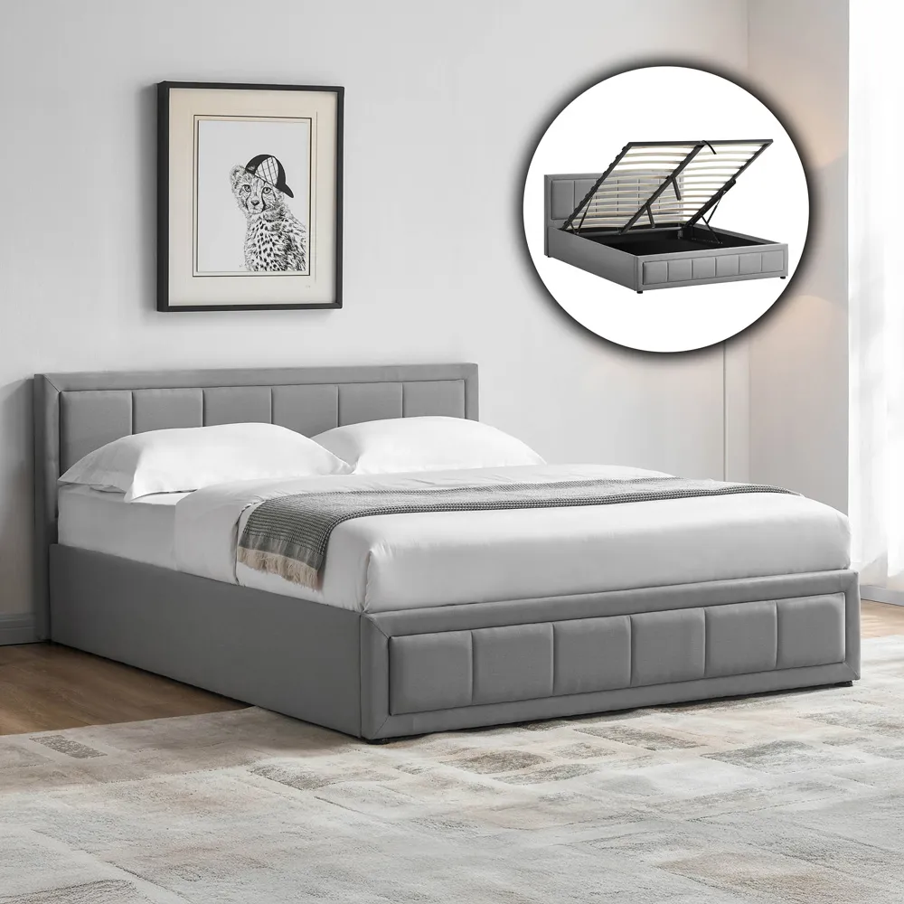 Vanita King Size Ottoman Bed - Light Grey, Linen