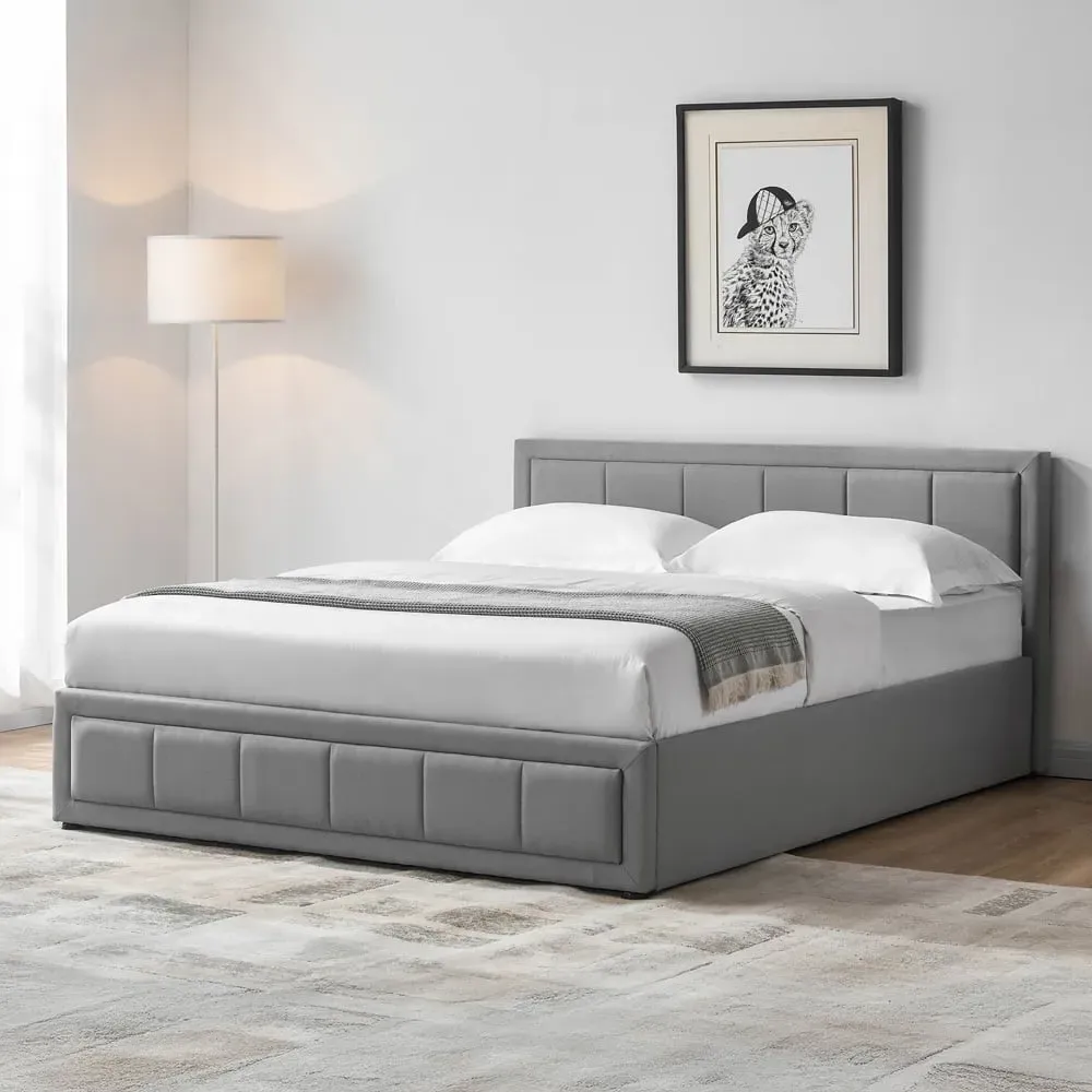 Vanita King Size Ottoman Bed - Light Grey, Linen
