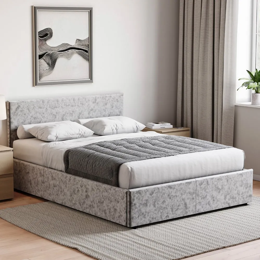 Veronica Double Ottoman Bed with Storage - Silver, Velvet image