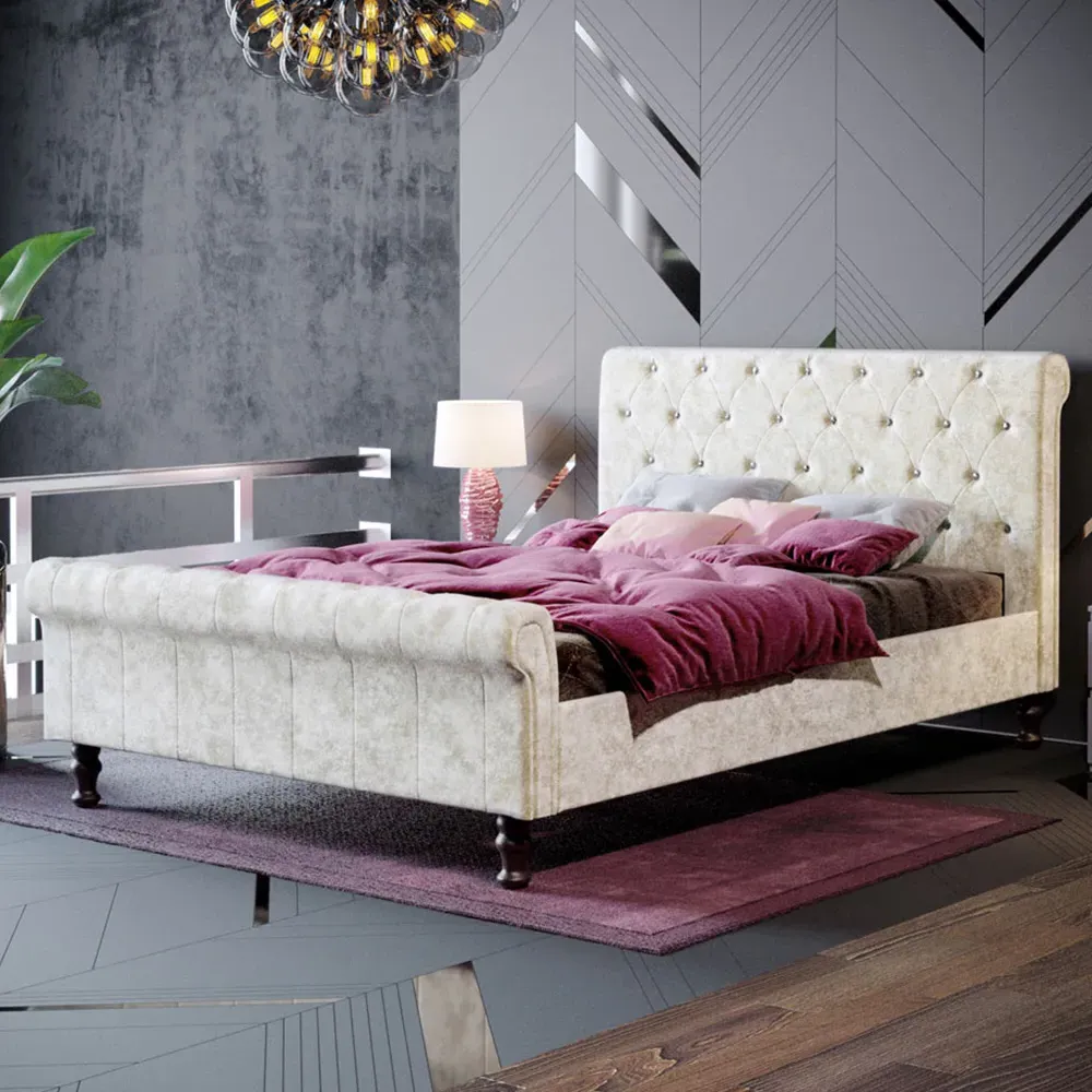 Violetta Double Bed Frame - Champagne, Crushed Velvet image