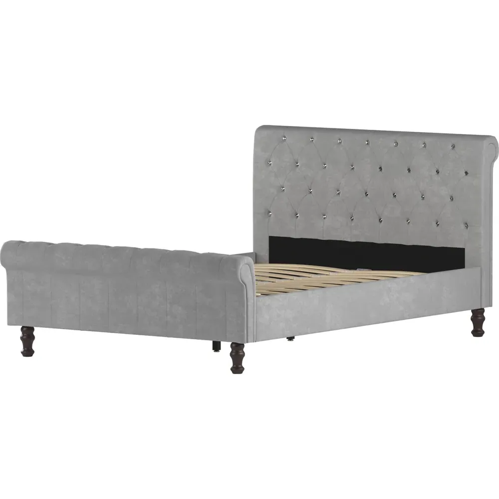 Violetta Double Bed Frame - Light Grey, Velvet