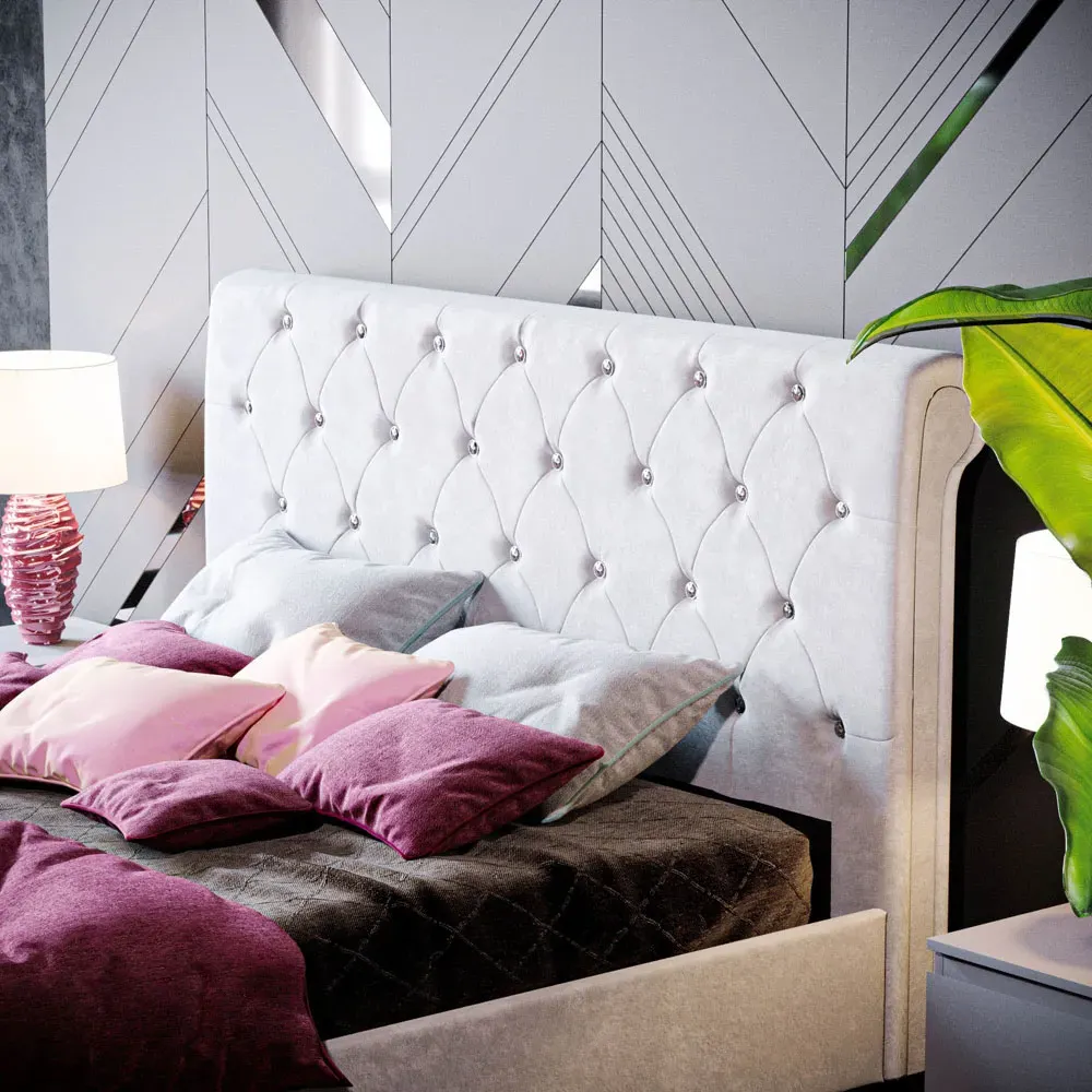 Violetta Double Bed Frame - Light Grey, Velvet