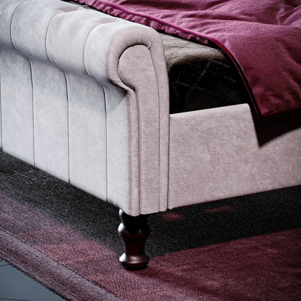 Violetta Double Bed Frame - Light Grey, Velvet