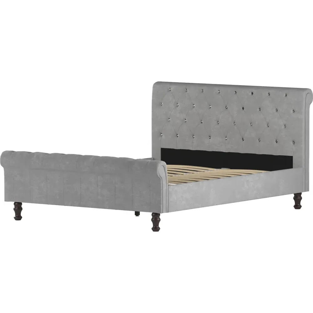 Violetta King Size Bed Frame - Grey, Velvet
