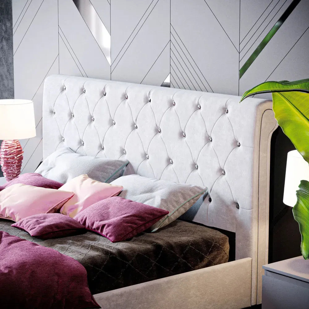 Violetta King Size Bed Frame - Grey, Velvet