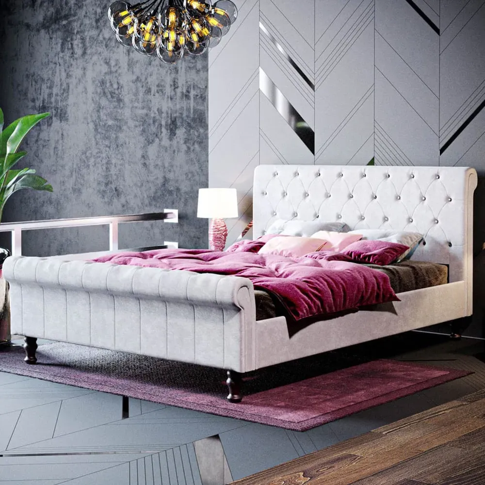 Violetta King Size Bed Frame - Grey, Velvet