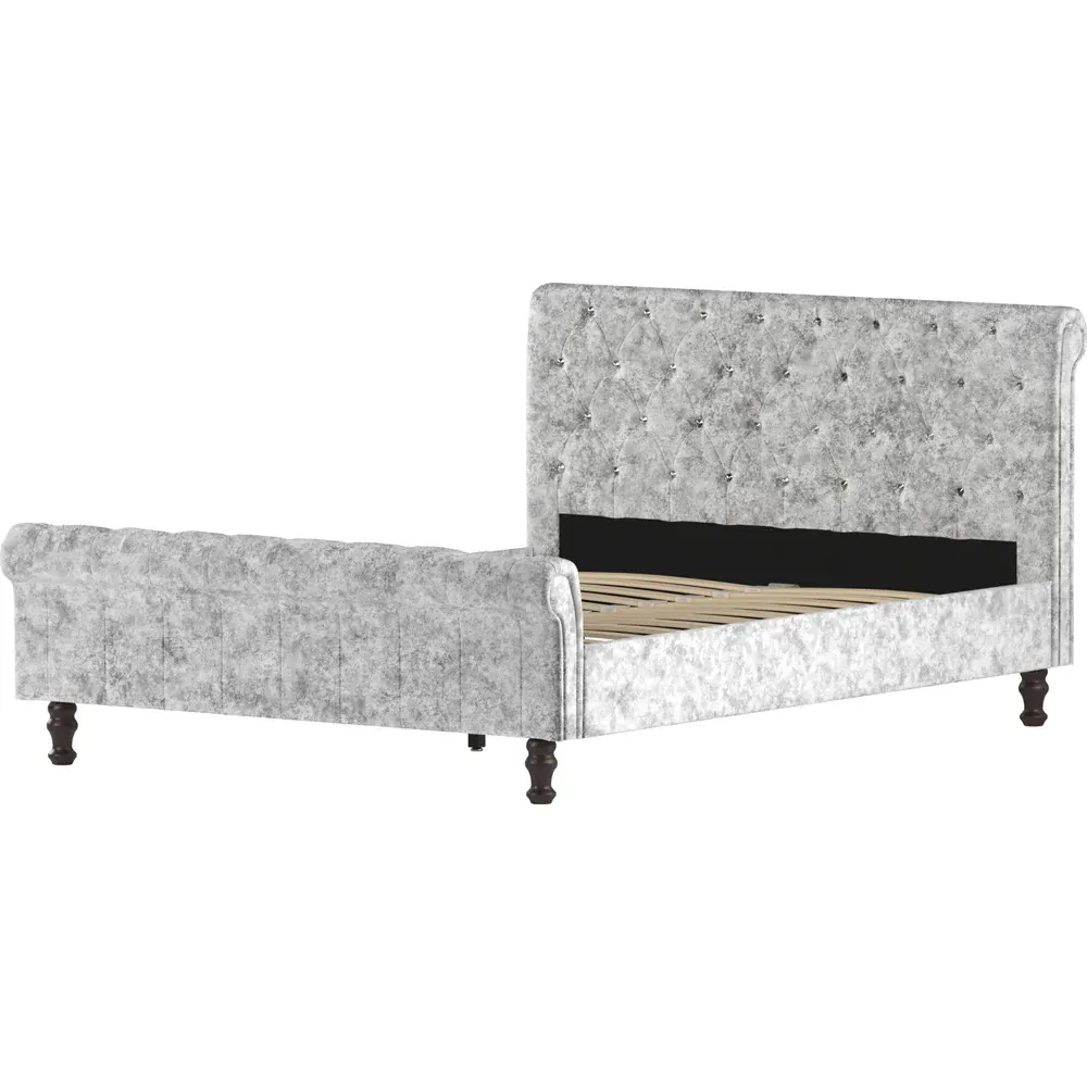 Violetta King Size Bed Frame - Silver, Crushed Velvet