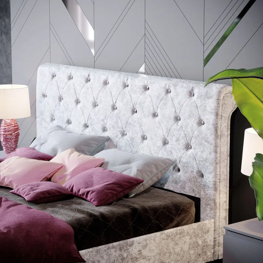 Violetta King Size Bed Frame - Silver, Crushed Velvet