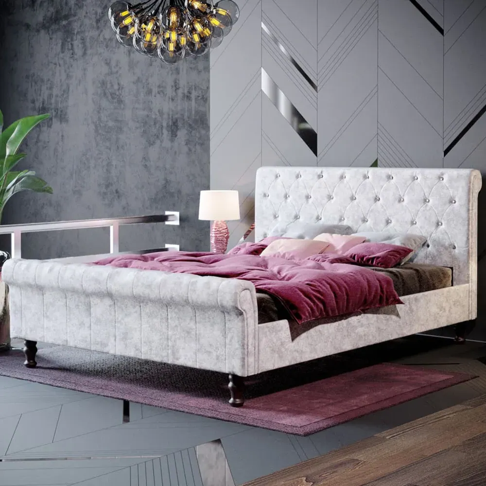 Violetta King Size Bed Frame - Silver, Crushed Velvet image