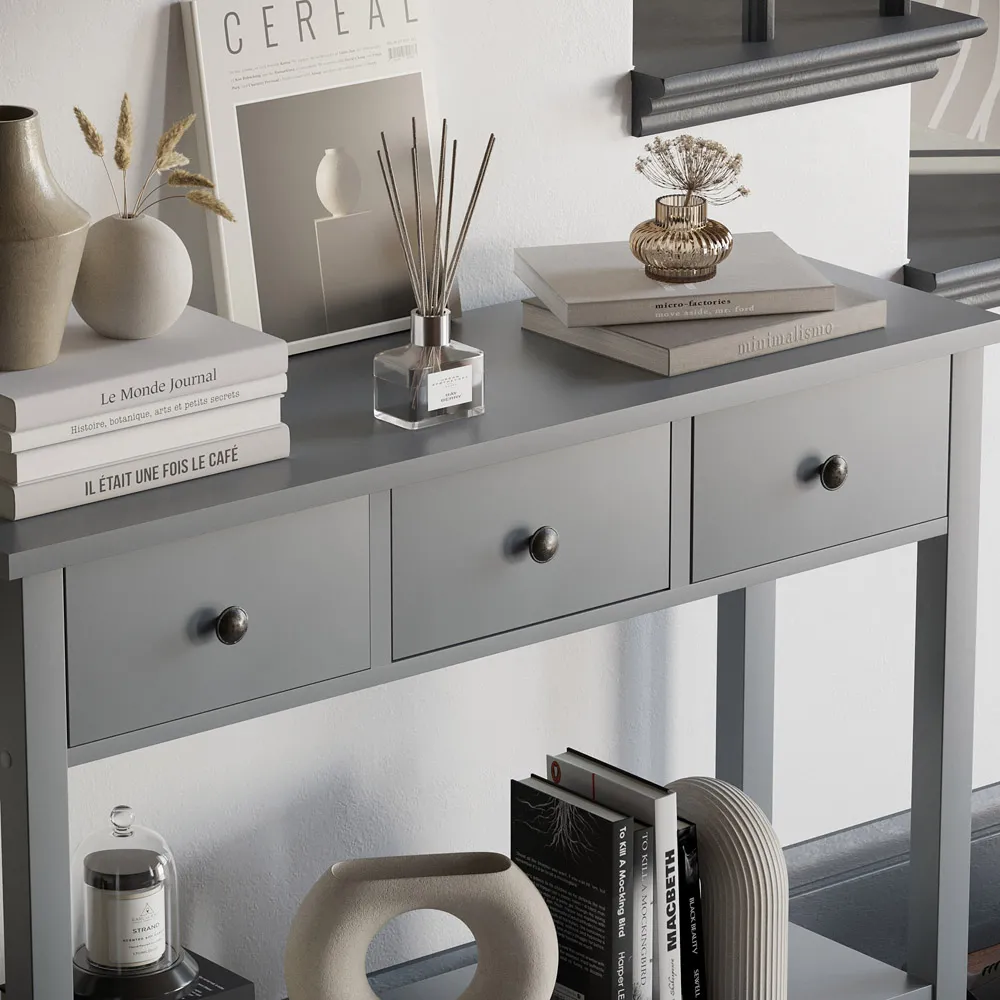 Windsor 3 Drawer Console Table - Grey