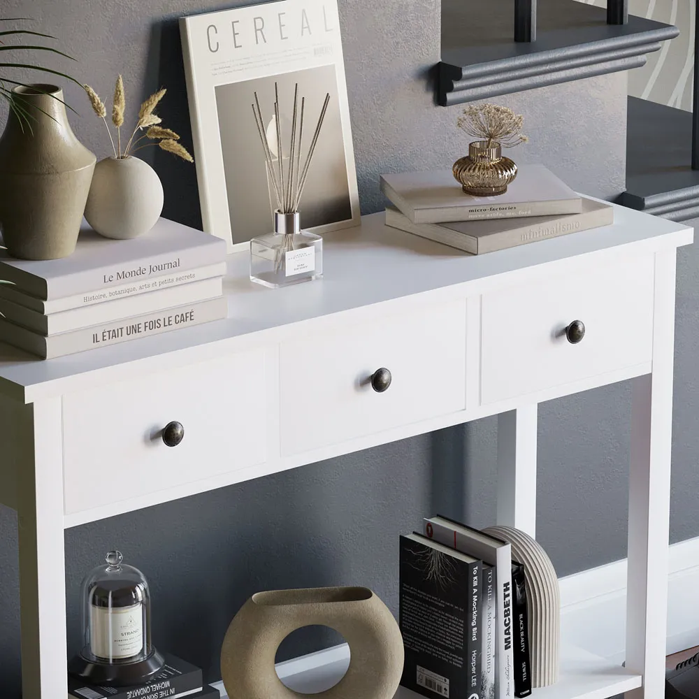 Windsor 3 Drawer Console Table - White