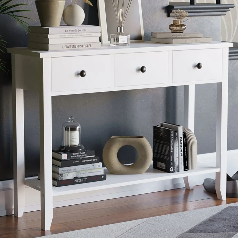Windsor 3 Drawer Console Table - White